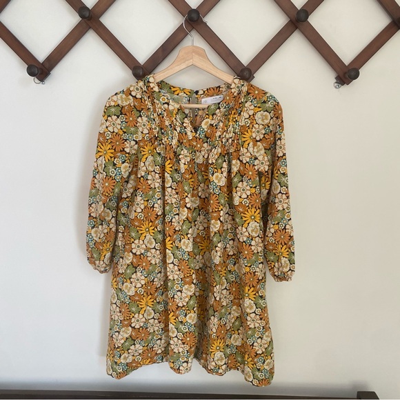 Zara Floral girls Tunic Dress in Yellow and Green size 11-12 70s style - Picture 1 of 8